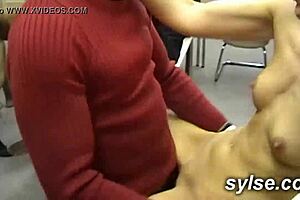 Two Hot Milfs In Garage Threesome With Handjob And Cumshot