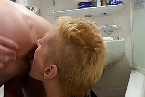 German prostitute milf whore Sandra performs ass licking rimjob and face fucking in European style.