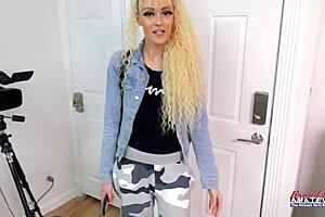 Skinny Blonde Cutie Sucks Cock with Ball Licking Before Pussy Pounding