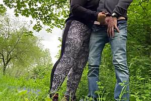 mother in law's camel toe in leggings felt during handjob leading to cum