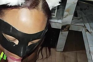 The naughty maid sucks and takes two cocks in anal orgasm leading to creampie submission