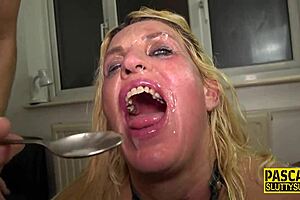 Bound milf says, 'Gag me and choke me for that facial!'
