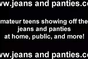 Teen Valya Strips Tiny Jean Miniskirt