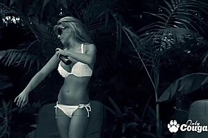 Aubrey adams gets fucked in the backyard with a peeping tom watching