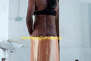 I met Lara Dsouza, the sexy Indian crossdresser, in her orange saree for anal fun