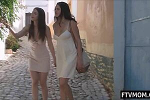 francesca dicaprio and stella cox flash in public streets
