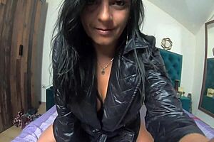 Milfy Calla plays with dildos in raincoat 😍