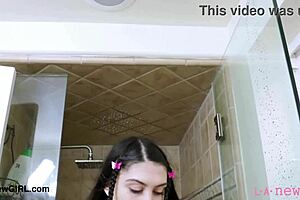 That sophisticated dark-haired muse in the shower is getting naughty with family vibes