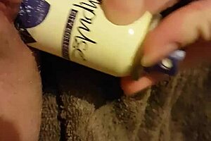 fucking my young slutty pussy with a deodorant can in a shaved lesbian massage