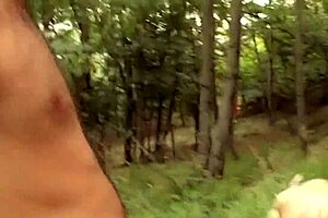 She Moans As Two Cocks Fuck Her Pussy Outdoors