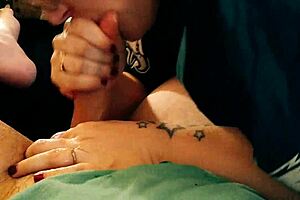 Football Sunday blowjob with my sexy redhead wife in lingerie, cum everywhere.