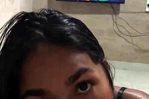 Teen Brunette Gets Facial After Riding Orgasm