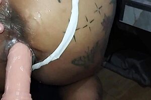 The naughty maid sucks and takes two cocks in anal orgasm leading to creampie submission