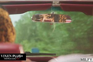 daisy fuentes rides huge cock spooning, hubby watches cum on tits