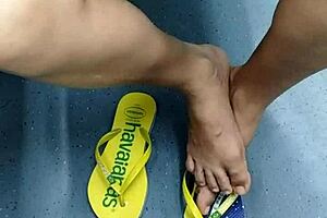Candid Brazilian Girl Shoeplay Flip Flops