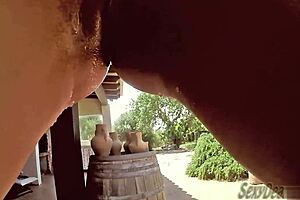 what happens when a curvy milf takes her huge dildo outdoors for wet squirting fun?