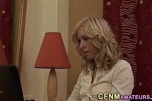 cfnm milf amateur jerks in high definition. the blonde babe gives a horny handjob while clothed.