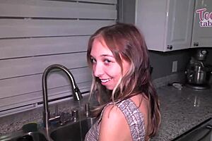 18yo stepdaughter Breezy Bri rides stepdad Seth until creampie.