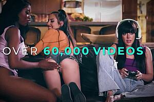 Horny patient Liz Jordan gets a pussy licking orgasm from milf doctor Dana Vespoli after being caught in the office