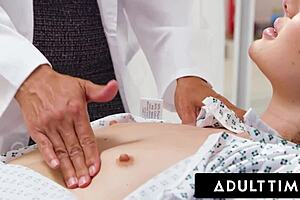 Horny patient Liz Jordan gets a pussy licking orgasm from milf doctor Dana Vespoli after being caught in the office