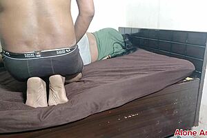 Indian Bhabhi Gives Blowjob and Footjob to Devar in Bedroom with Natural Tits