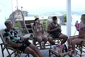 The couple Kobra joins Bruna Carlos and Matheus Caetano in a steamy swingers compilation for Bora Cast part 3, all visible on sheer red.