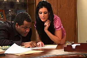 A white assistant comes when her black boss bangs her cunt and ass with his thick cock