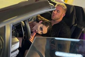 Big booty brunette rides my cock hard in lambo. She swallows every drop of cum after deepthroat gagging.