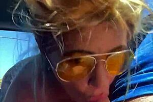 Cheating Blonde Whore Sucks Cock And Takes Facial In Public Daylight