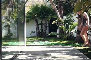 Housewife milf blonde has sex with the gardener outdoor