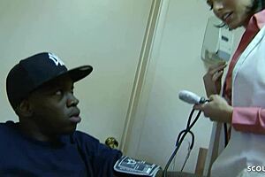 blue eyes cougar milf doctor spots client's big black cock and seduces him for rough interracial cowgirl fuck 🔥🍆