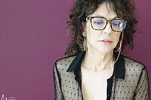 Brunette Milf With Glasses Shares Sexy Solo Softcore Story In Curly Hair
