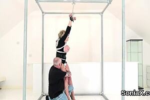 adulterous english mature lady sonia flashes her massive balloons in a fetish lingerie display