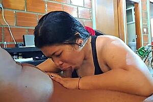 Stepmom contrasts with chubby amateur in homemade blowjob on big black cock