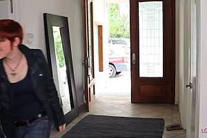 Two lesbian chicks flirt on couch until horny cougar joins for licking pussy cunilingus fun