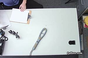 Blonde milf teams up with teen to satisfy security guard's needs