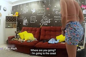 trying on clothes in front of the delivery man i sucked him until he came on me... oops, that was wild