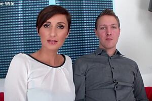 Euro wife Gabrielle Gucci rides a big black cock in cowgirl before taking facial cum in mouth.