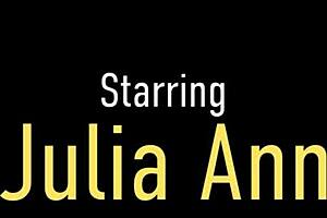 Wild POV busty blonde cougar Julia Ann sucks big cock in kitchen.