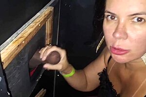 Milf danni cardillo sucks interracial big black monster cock through gloryhole then fucks in cabin with pierced nipples