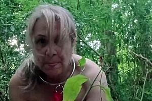 My French maid acts as the petite slave bound in handcuffs for outdoor orgasm play