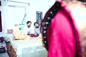 desi tharki Indian jamindar brothers share their four wives in a real gangbang with Hindi audio