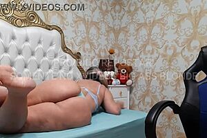 Big Ass Blonde Teases In Blue Lingerie