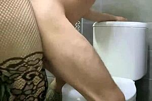 Fucked my husband hard in the toilet while licking his ass during amateur femdom session with big tits milf