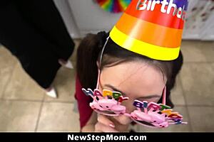 Stepmom and stepsister throw a naughty private party to cheer up heartbroken stepson with threesome fun