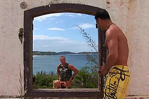 Eva Niev Takes Double Penetration in Lingerie and Stockings. She Swallows Two Loads on Bed.