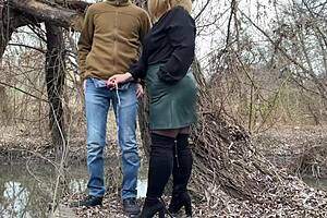Mother-In-Law Grips My Dick During Outdoor Pee Session with Intense Desire