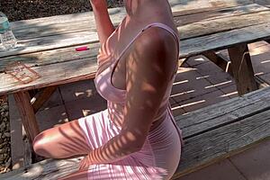 Italian big tits MILF Artemisia Love struts outside in her tight dress looking so horny!