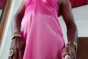 Indian sexy CD Lara Dsouza in pink satin nighty