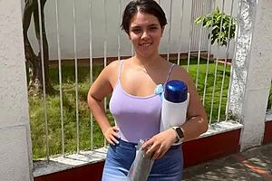 Paula as beautiful colombian wife with big ass and natural tits in first porn casting interview.